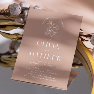 Warm Blush Floral Minimalist Wedding. QR & Photo Invitation