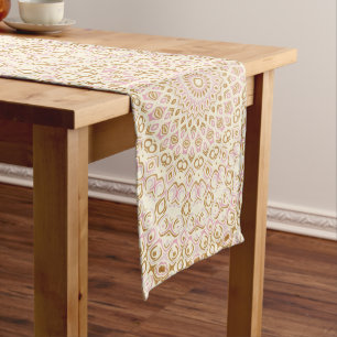 Warm Blush Gold Geometric Pattern Long Table Runner