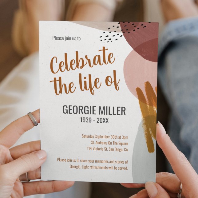 Warm Boho Abstract Celebration of Life Memorial Invitation (Creator Uploaded)