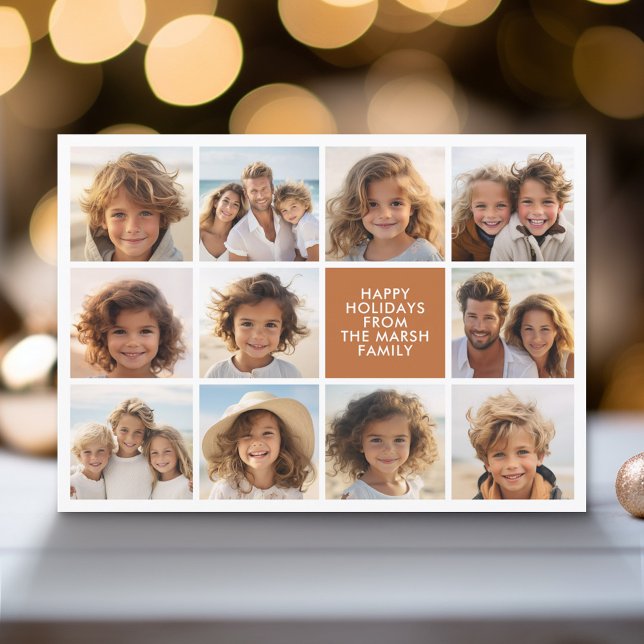 Warm Boho Colour Retro Stripes - 11 Photo Holiday Card (Modern Holiday Greeting Card with a Family Photo)