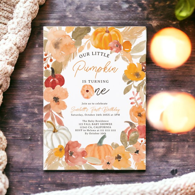 Warm Boho fall Little Pumpkin First Birthday Party Invitation (Warm Boho fall Little Pumpkin First Birthday Party Invitation)