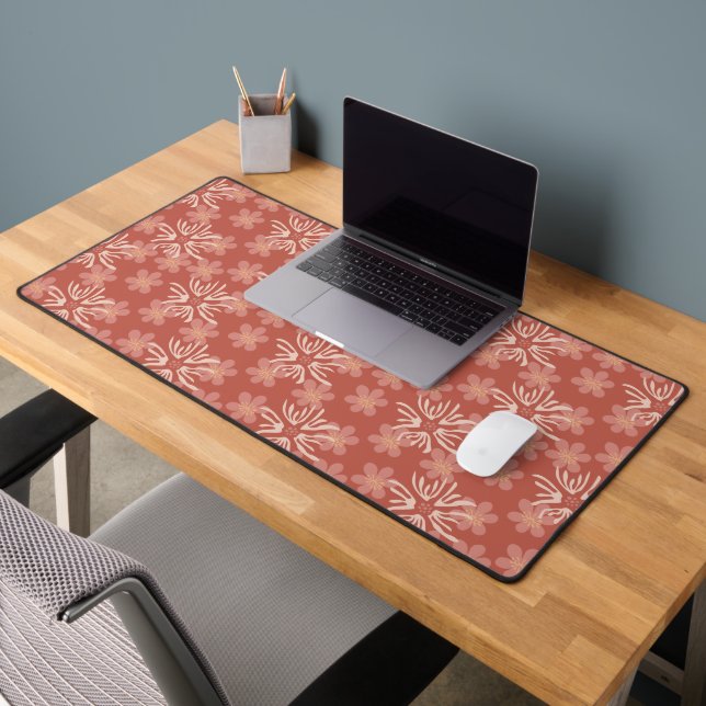 Warm Boho Floral Symmetry – Natural Earth Tones Desk Mat (Office 2)