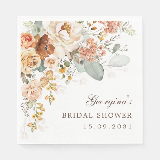 Warm Boho Terracotta Floral Bridal Shower Napkin (Front)