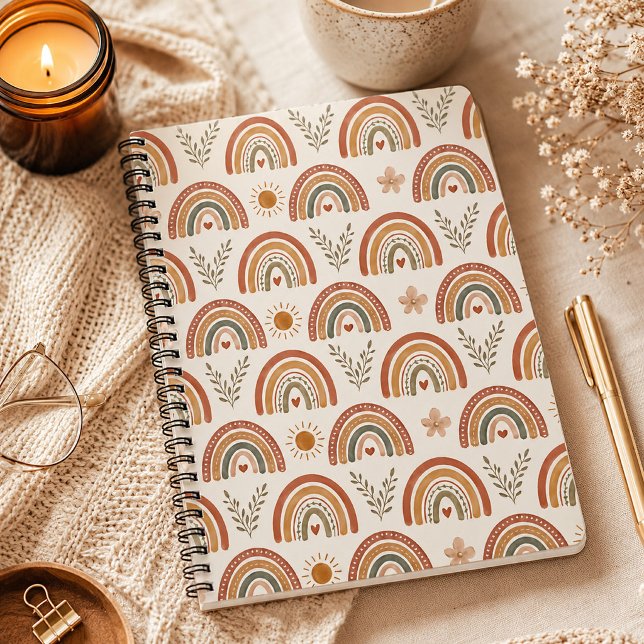 Warm Boho Watercolor Rainbow Notebook (Boho Rainbow Spiral Notebook)