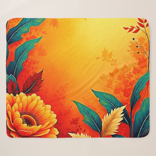 Warm Botanical Bloom Sherpa Blanket (Front (Horizontal))