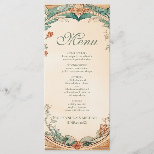 Warm Botanical Frame wedding Menu (Front)