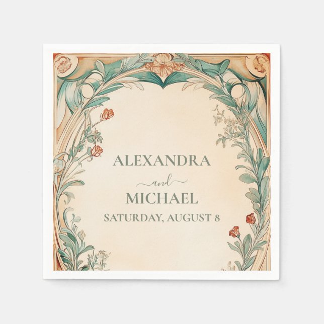 Warm Botanical Frame wedding Napkin (Front)