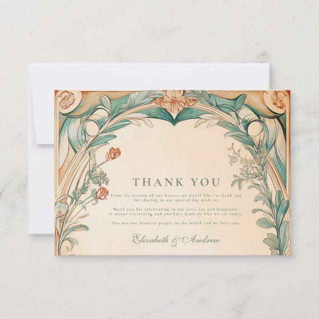 Warm Botanical Frame wedding Thank You Card (Front)