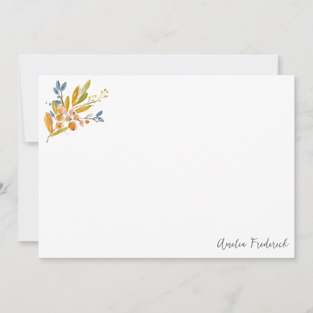 Warm Botanical Watercolor Personalized Stationery Card (Front)