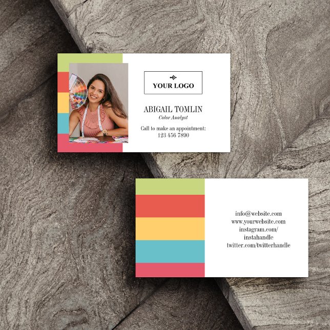 Warm Bright Colours Logo Personal Photo Business Card (Creator Uploaded)
