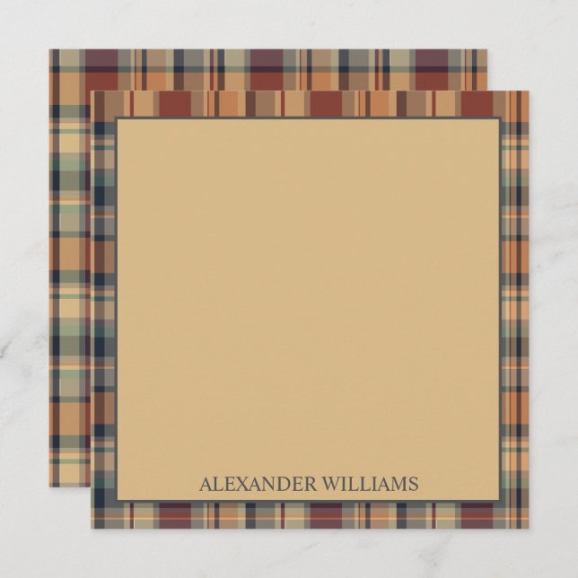 Warm Brown and Cream Plaid Personalised Card (Front/Back)