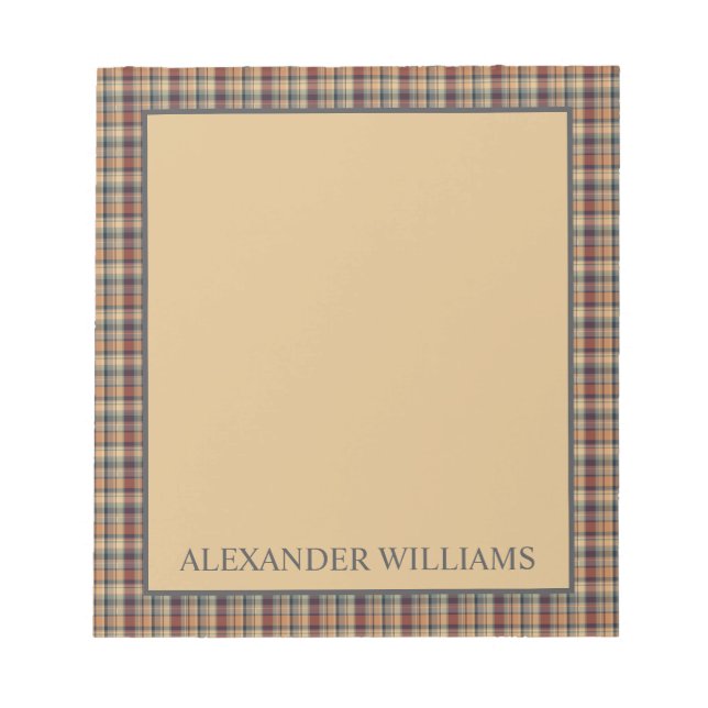 Warm Brown and Cream Plaid Personalised Notepad (Front)