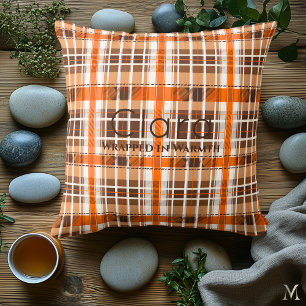 Warm Brown and Orange Plaid Custom Cosy Home Cushion