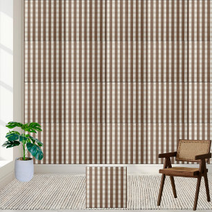 Warm Brown and White Checkered Gingham Pattern  Tile