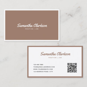 Warm Brown Border Handwriting Script QR code Business Card