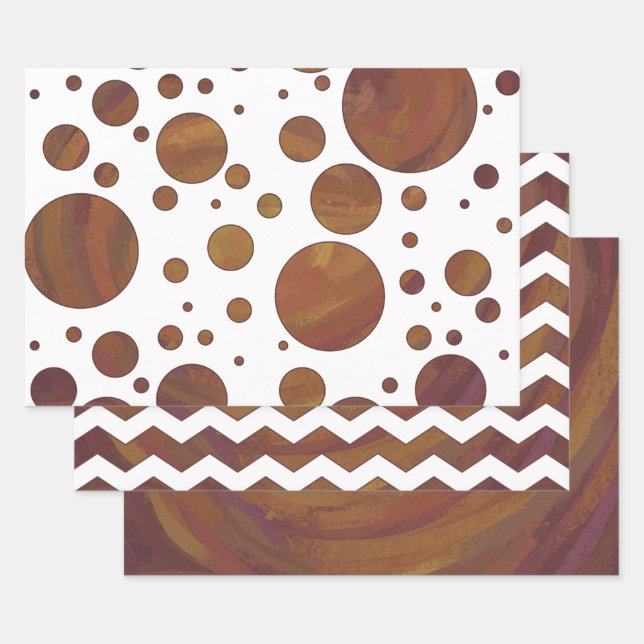 Warm Brown Colour Coordinated Patterns Wrapping Paper Sheet (Set)