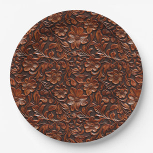 Warm Brown Flowers Paper Plate