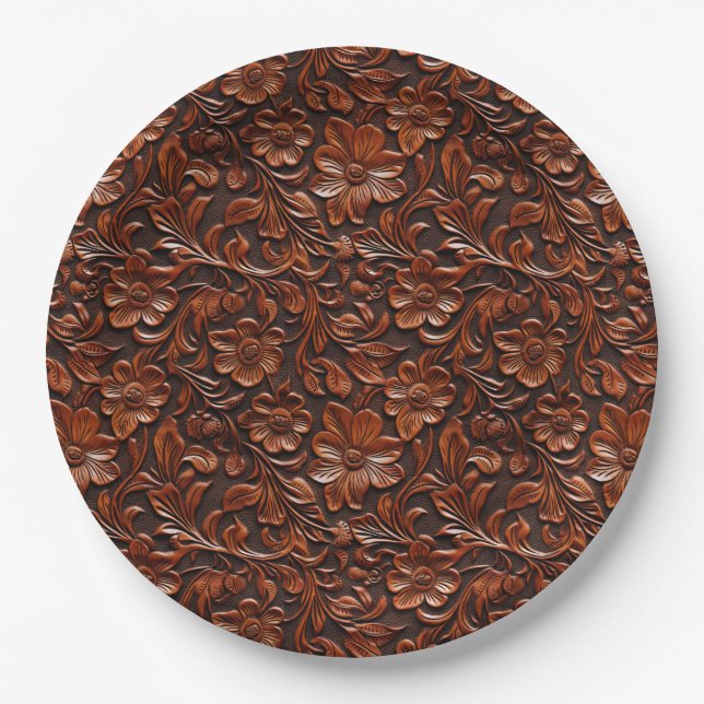 Warm Brown Flowers Paper Plate (Front)