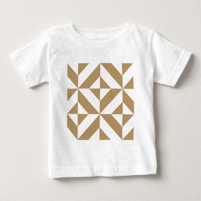 Warm Brown Geometric Deco Cube Pattern Baby T-Shirt (Front)