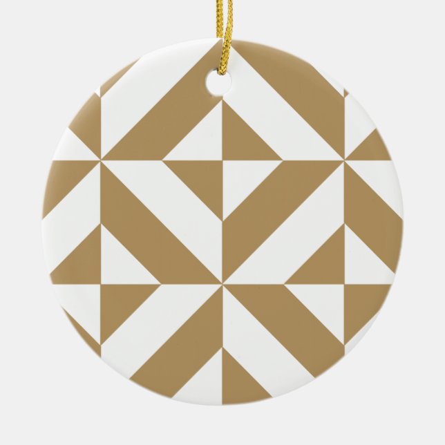 Warm Brown Geometric Deco Cube Pattern Ceramic Tree Decoration (Front)