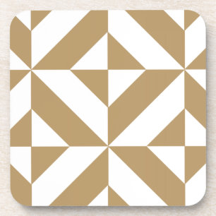 Warm Brown Geometric Deco Cube Pattern Coaster