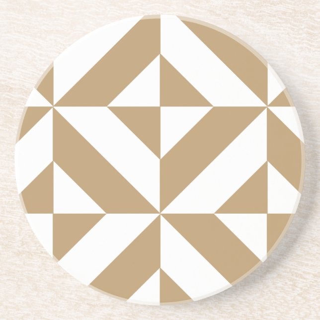 Warm Brown Geometric Deco Cube Pattern Coaster (Front)