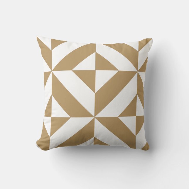 Warm Brown Geometric Deco Cube Pattern Cushion (Front)