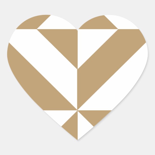 Warm Brown Geometric Deco Cube Pattern Heart Sticker (Front)