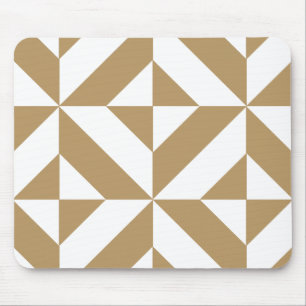 Warm Brown Geometric Deco Cube Pattern Mouse Mat
