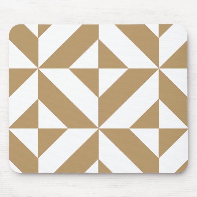Warm Brown Geometric Deco Cube Pattern Mouse Mat (Front)