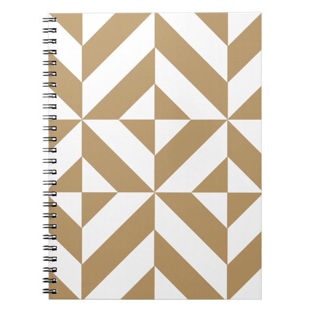 Warm Brown Geometric Deco Cube Pattern Notebook (Front)