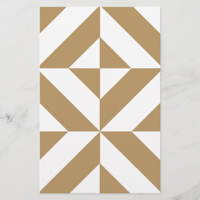 Warm Brown Geometric Deco Cube Pattern Stationery (Front)
