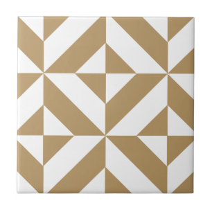 Warm Brown Geometric Deco Cube Pattern Tile