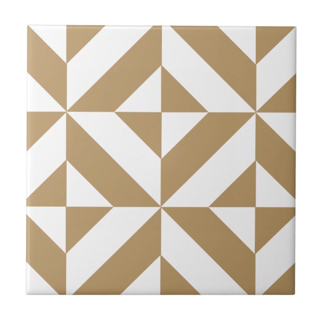 Warm Brown Geometric Deco Cube Pattern Tile (Front)
