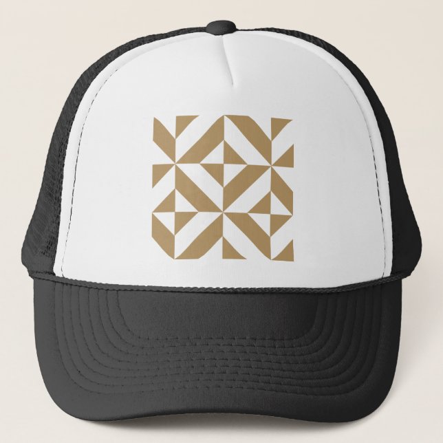 Warm Brown Geometric Deco Cube Pattern Trucker Hat (Front)