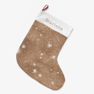 Warm Brown Glitter Sparkle Christmas Large Christmas Stocking