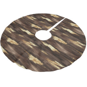 Warm Brown Gold Abstract Streaks Christmas Brushed Polyester Tree Skirt