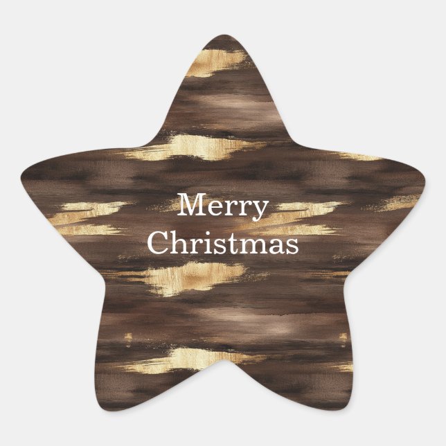 Warm Brown Gold Abstract Streaks Christmas Star Sticker (Front)