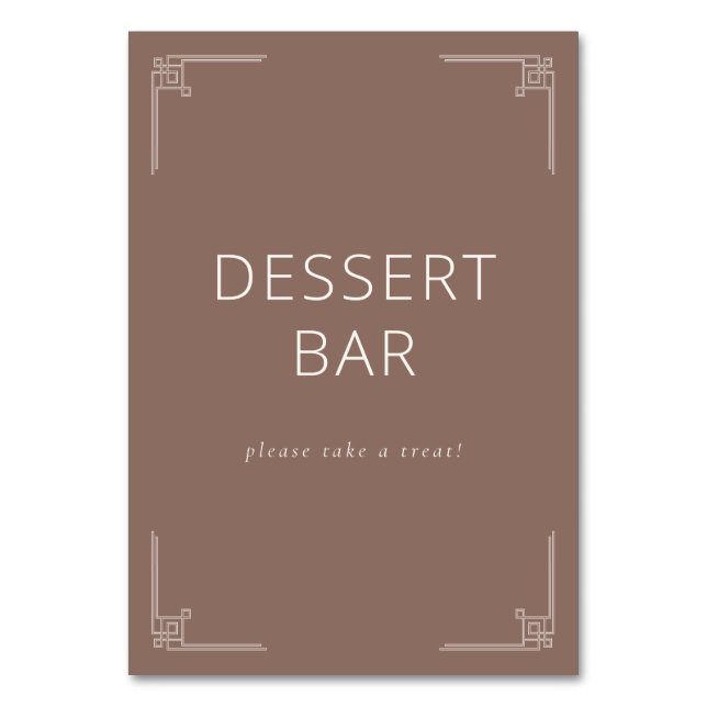 Warm Brown Minimalist Dessert Bar Sign Table Number (Front)