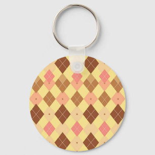 Warm Brown Pink Argyle Pattern Key Ring