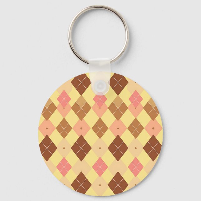 Warm Brown Pink Argyle Pattern Key Ring (Front)