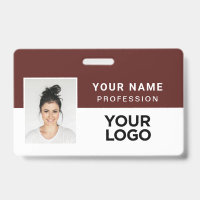 Warm Burgundy Corporate Employee Photo Name Tag