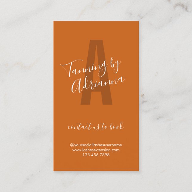 Warm Burnt Orange Spray Tan Aftercare Business Card (Front)