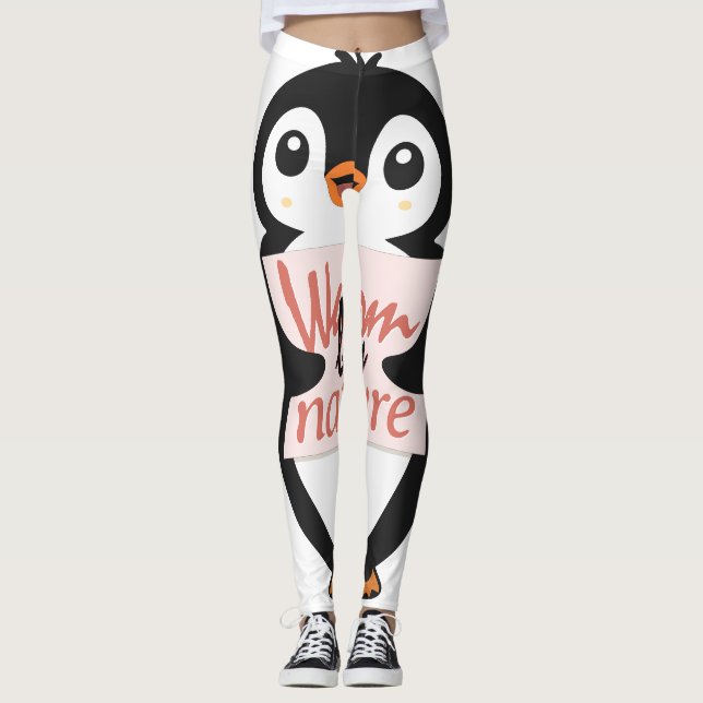Warm by nature: Adorable Penguin with Playful Text Leggings (Front)