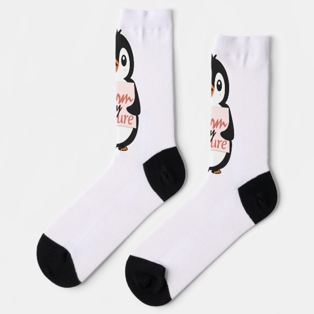 Warm by nature: Adorable Penguin with Playful Text Socks (Left)