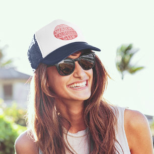 Warm California Sun Vintage Typography Coral Trucker Hat