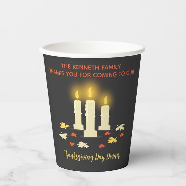 Warm Candles Colourful Leaves Thanksgiving Dinner Paper Cups (Front)