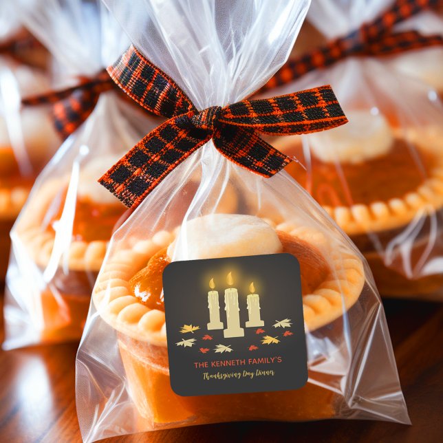 Warm Candles Colourful Leaves Thanksgiving Dinner Square Sticker (Creator Uploaded)