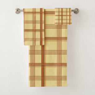 Warm Caramel Brown Plaid Aesthetic Bath Towel Set