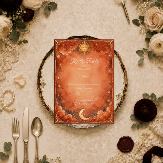 Warm Celestial Sun Moon Wedding RSVP Card